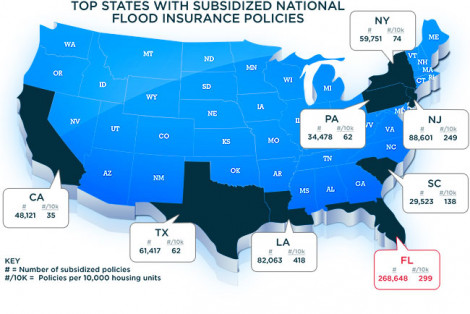 Map: Subsidized national flood insurance policies